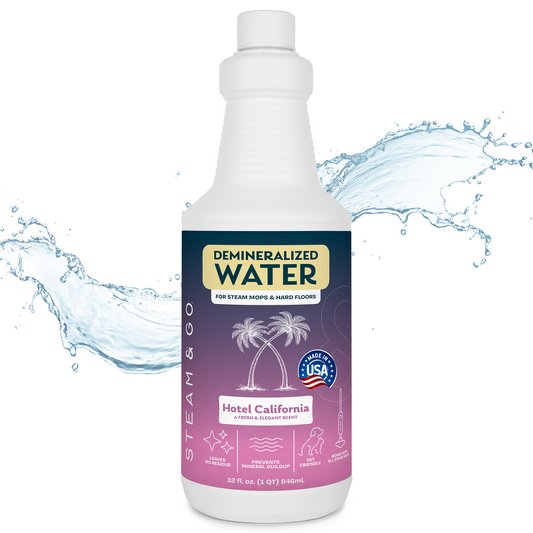 Steam & Go Hotel California scented demineralized water for steam mops and hard floors, 32 oz, made in USA, prevents mineral buildup