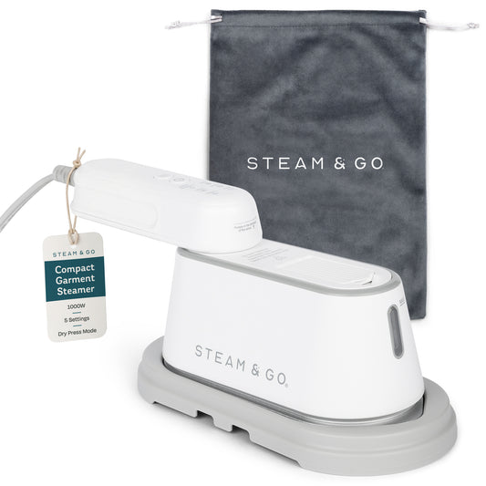 Steam & Go compact handheld garment steamer, 1000W with 5 settings and dry press mode, with travel storage bag