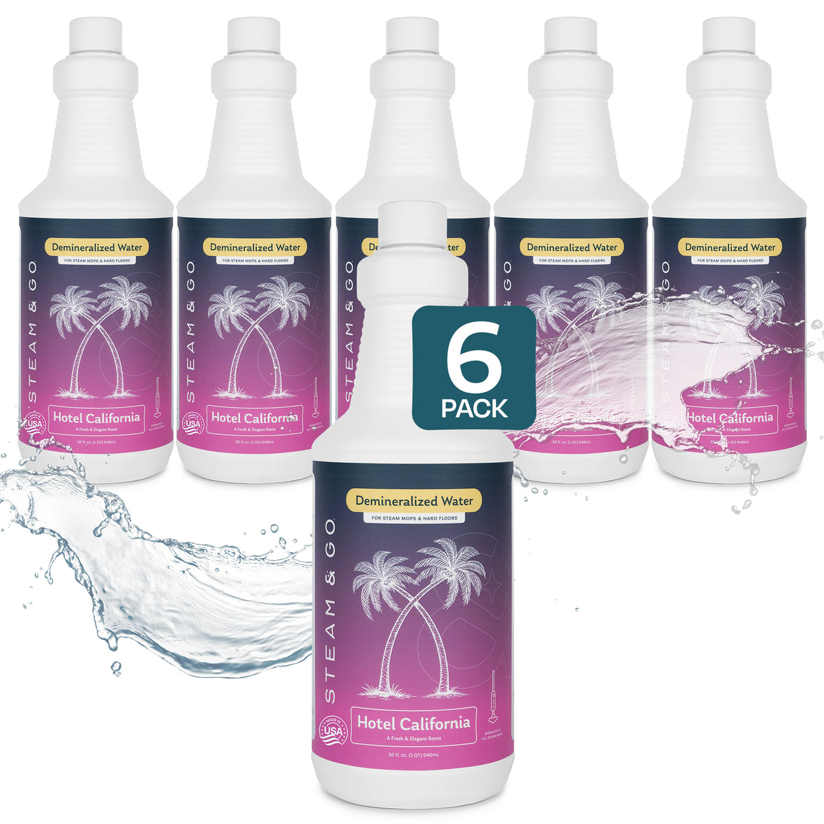 Steam & Go Hotel California scented demineralized water for steam mops, 6-pack of 32 oz bottles