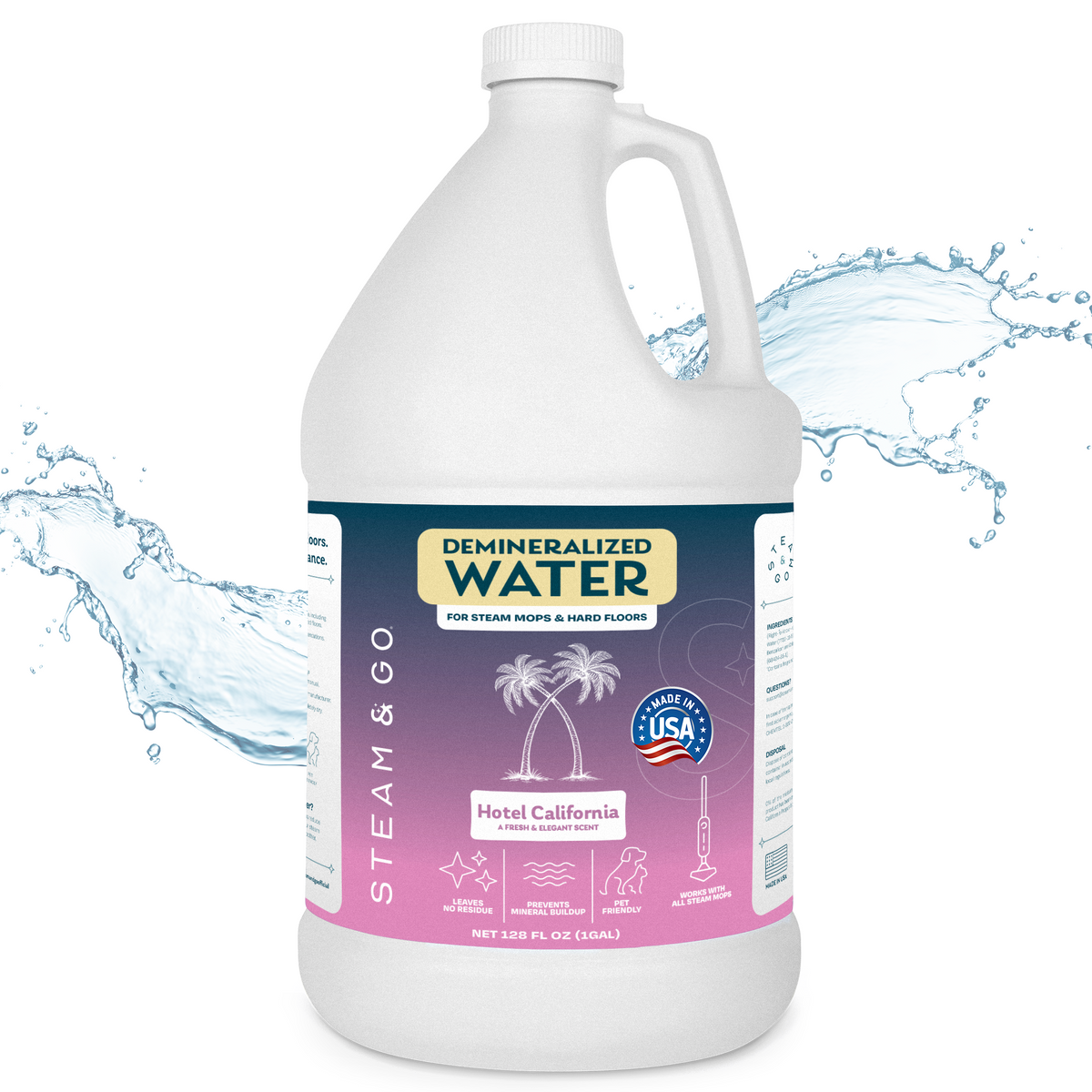 Steam & Go Hotel California scented demineralized water for steam mops and hard floors, 1 gallon, made in USA, prevents mineral buildup