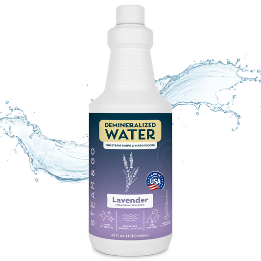 Steam & Go Lavender scented demineralized water for steam mops and hard floors, 32 oz, made in USA, prevents mineral buildup