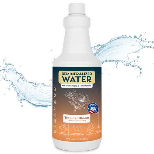 Steam & Go Tropical Bloom scented demineralized water for steam mops and hard floors, 32 oz, made in USA, prevents mineral buildup