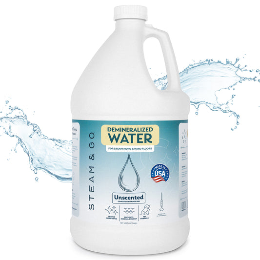 Steam & Go unscented demineralized water for steam mops and hard floors, 1 gallon, fragrance-free, made in USA, prevents mineral buildup and leaves no residue