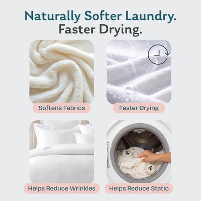 Wool dryer balls benefits: naturally softer laundry, faster drying, fewer wrinkles and less static